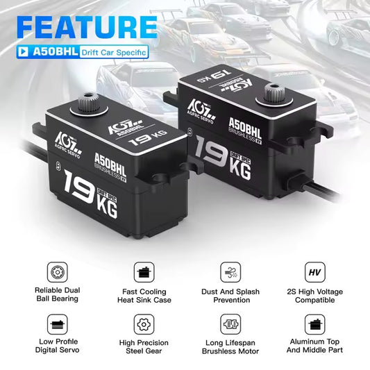 AGFRC High Torque 19KG Programmable Low Profile Brushless Digital Servo A50BHL